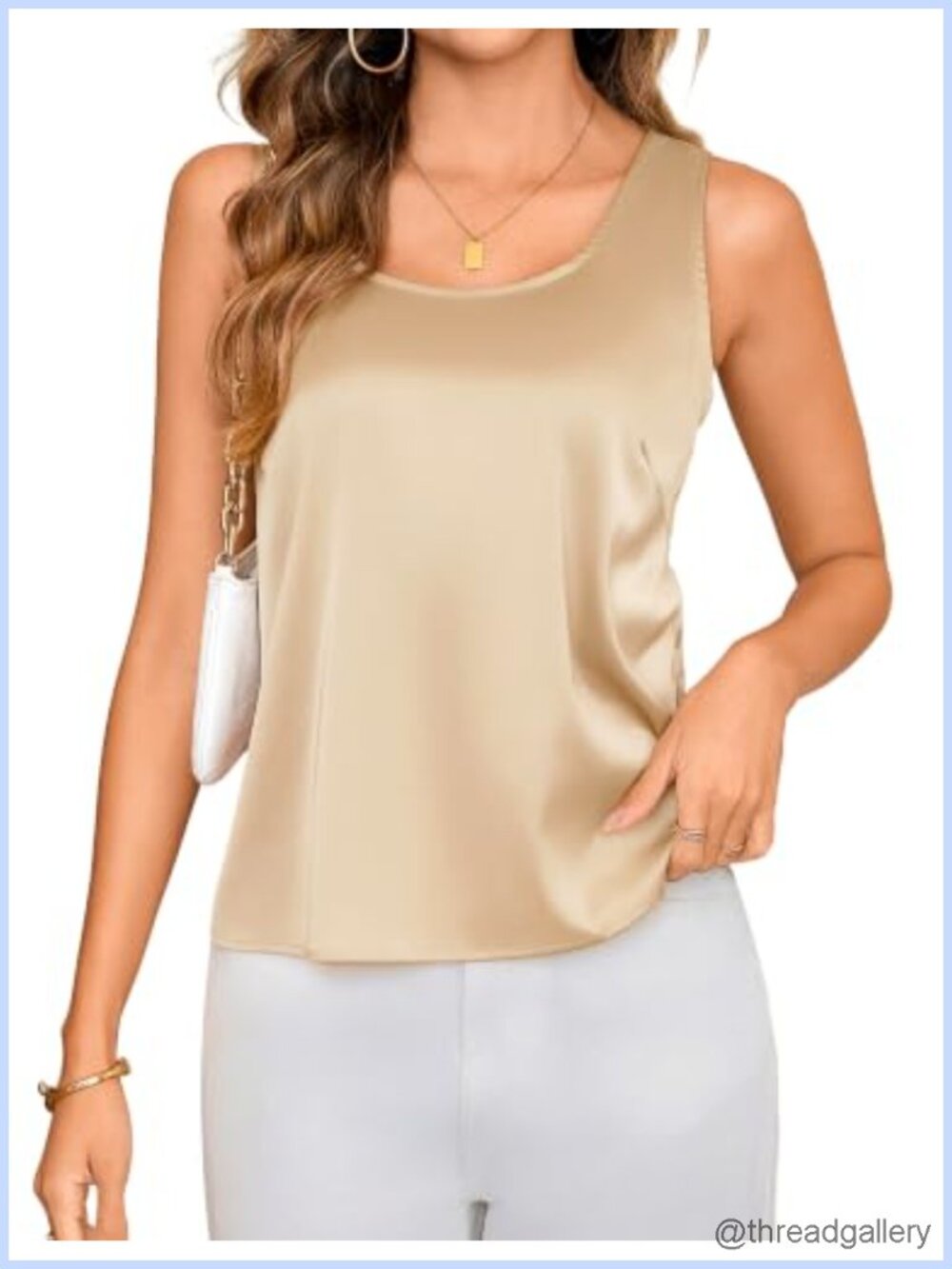 Silk Satin Tank Top Scoop Neck Sleeveless Summer Blouse